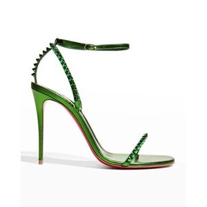 NEW Christian Louboutin So Me 100 Spike Green Metallic Leather Heel Sandals 36.5